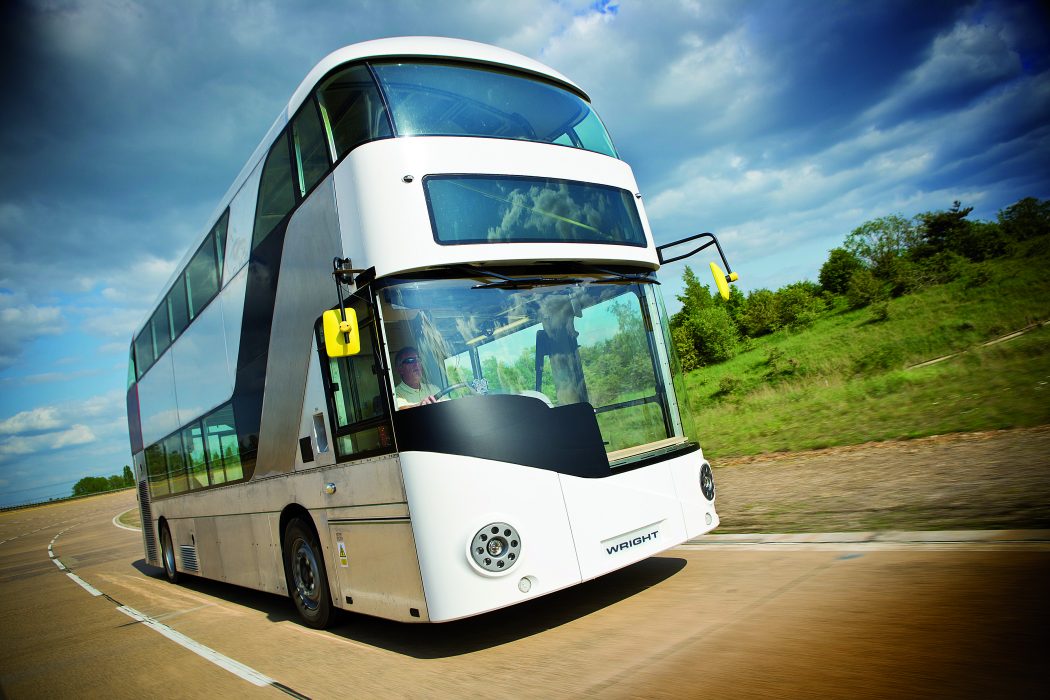 White double decker bus 1050x700